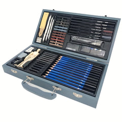 60pcs Wooden Box Sketching Pencil Set Art Drawing Sketching Charcoal Drawing Set