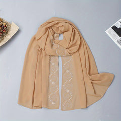 Khaki Chiffon Scarf Hijab Rhinestone Decor Shawl
