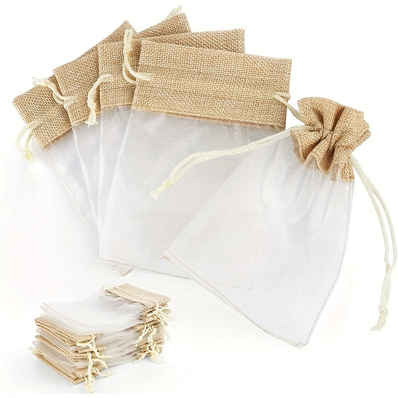 30pcs Burlap Gift Bag Mesh Candy Favour Jewelry Pouches 10x15cm Drawstring