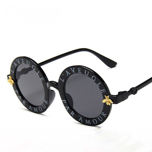 Round Frame Letter Print Sunglasses for Party