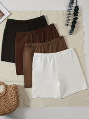 4 Pack Basic Solid Shorts Women's Casual Biker Shorts