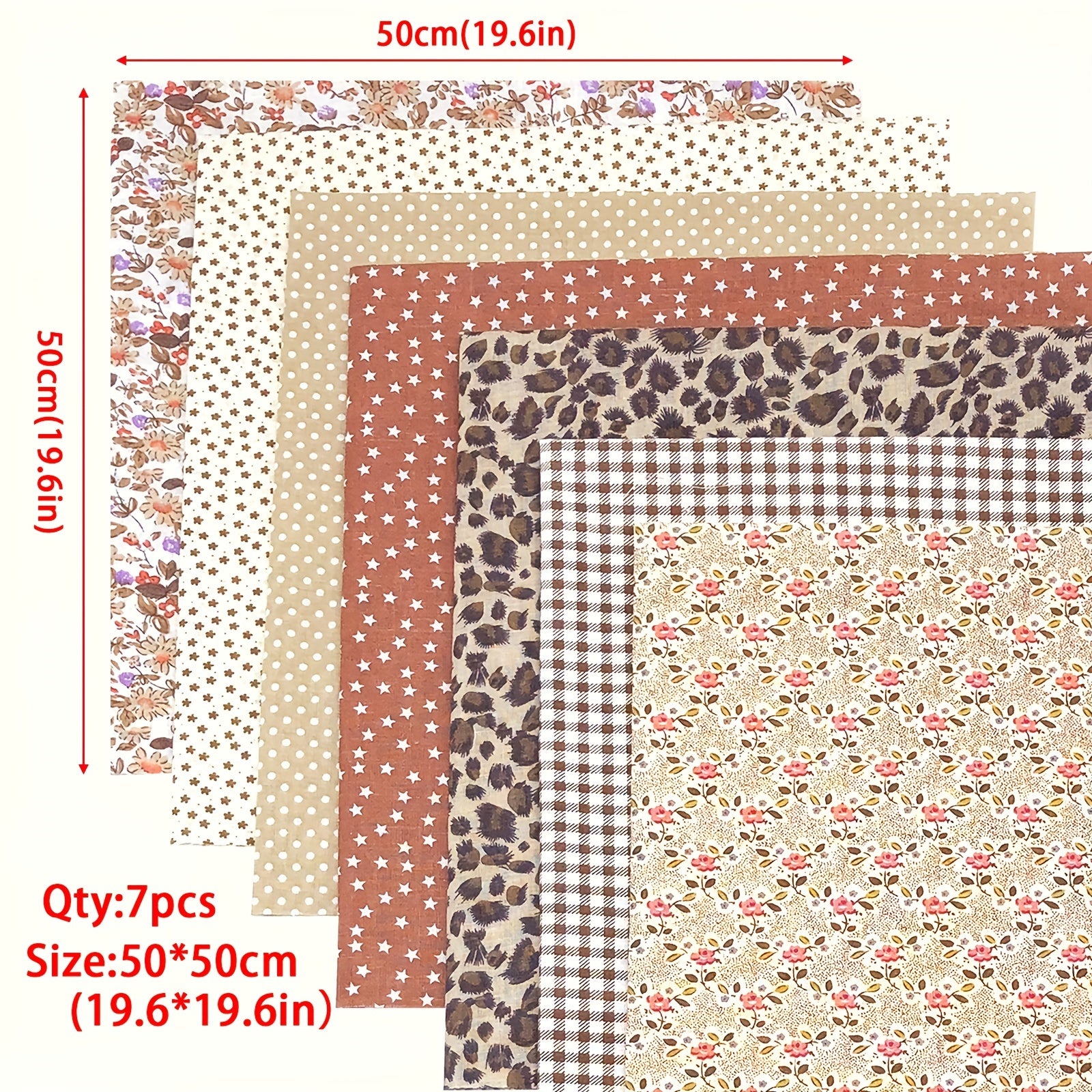 7pcs Coffee Floral Cotton Fabric Quilting Patchwork Fat Quarter Bundles