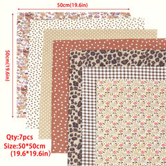 7pcs Coffee Floral Cotton Fabric Quilting Patchwork Fat Quarter Bundles