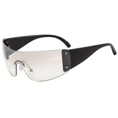Y2K Rimless Sunglasses Solid Tinted Lens Stars Detail UV Blocking