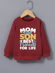 Boys Round Neck Sweatshirt Pullover MOM AND SON Print Casual Top