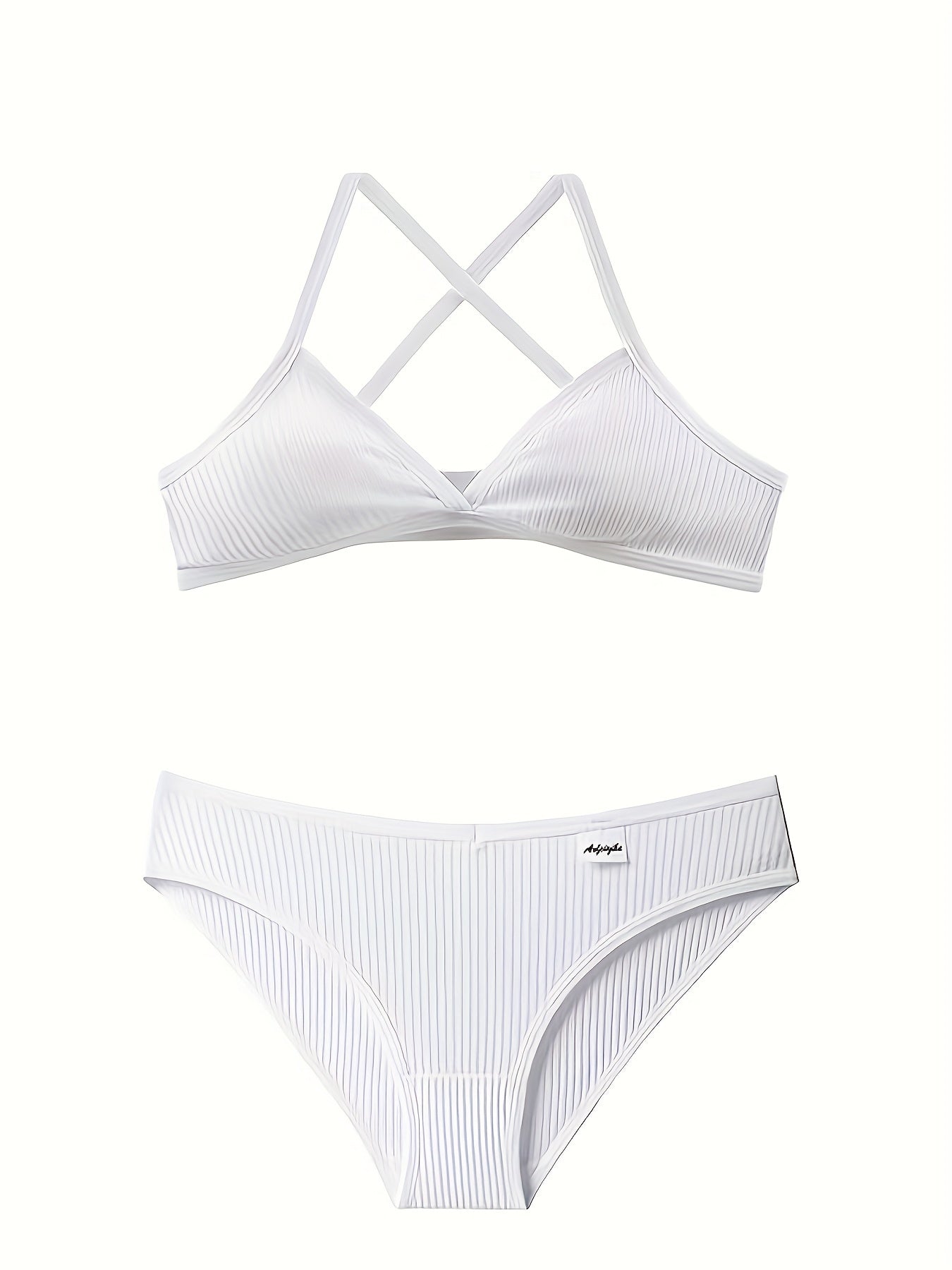 Criss Cross Back Bra & Ribbed Panties Lingerie Set