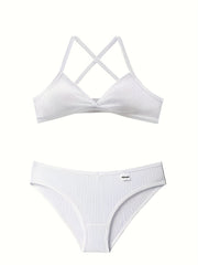 Criss Cross Back Bra & Ribbed Panties Lingerie Set