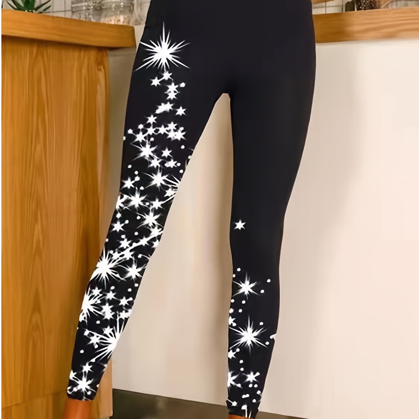 Star Print Leggings High Waist Skinny Elastic Leggings
