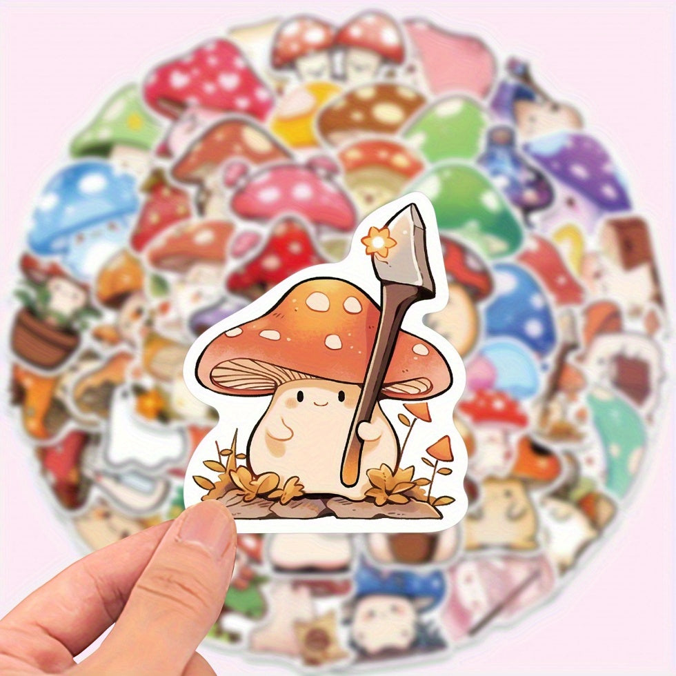 50pcs Cartoon Mushroom Vinyl Stickers for Laptops Phones Cars Water Bottles