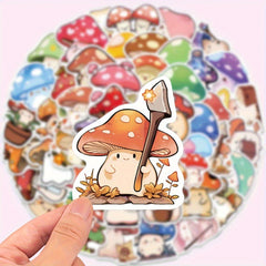 50pcs Cartoon Mushroom Vinyl Stickers for Laptops Phones Cars Water Bottles