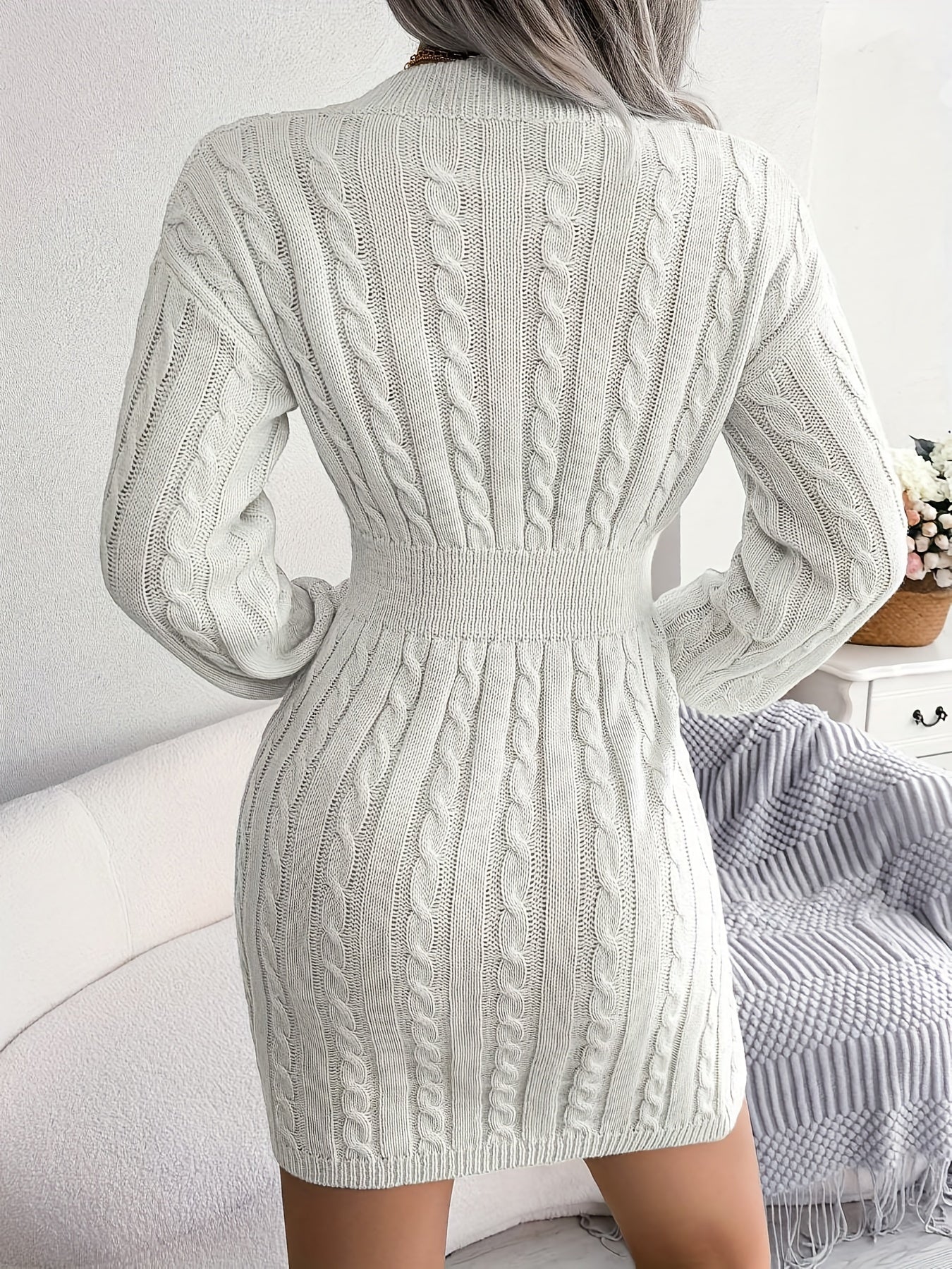 Solid Long Sleeve V Neck Bodycon Midi Sweater Dress