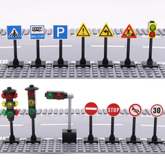 57pcs Traffic Building Bricks Set: Road Sign & Traffic Light Construction Kit