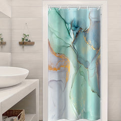 Green Marble Shower Curtain Set with Non Slip Mat and Toilet Cover