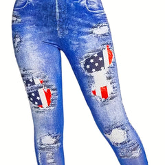 American Flag Denim Print Skinny Leggings Women's Clothing