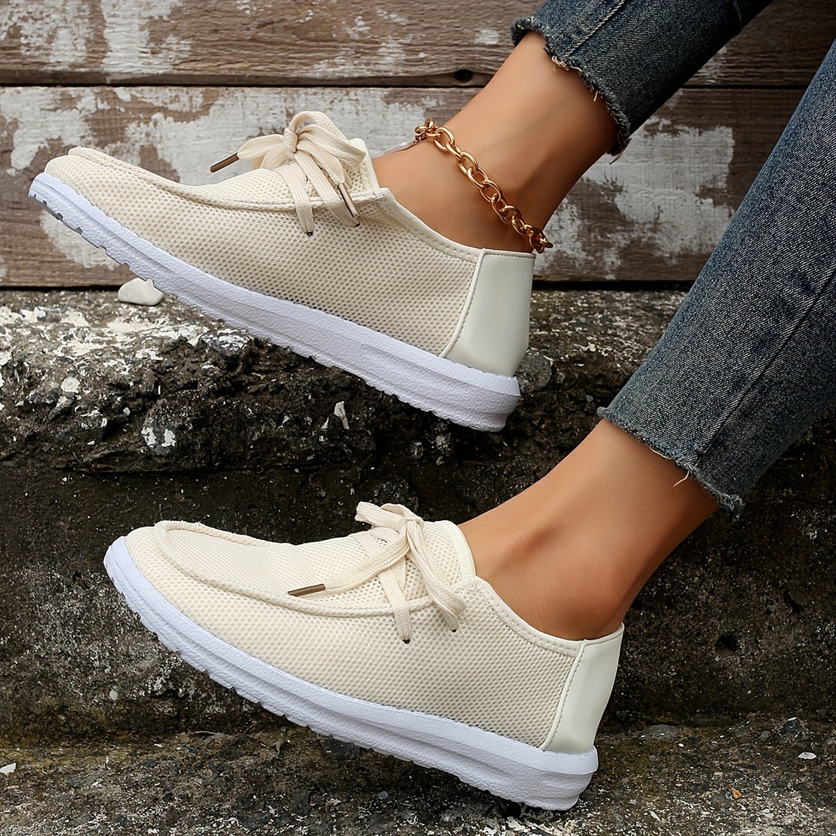 Women's Wave Line Patchwork Boat Shoes Non Slip Lace Up Breathable Casual Sneake