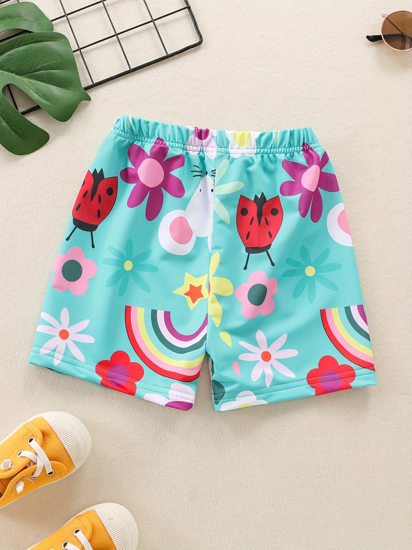 Toddler Girls Rainbow Flower Elastic Waist Sports Shorts Swim Trunks