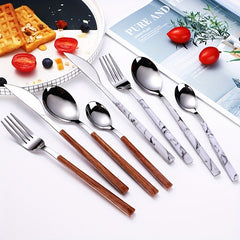 24pcs Stainless Steel Cutlery Set with Wooden Handle