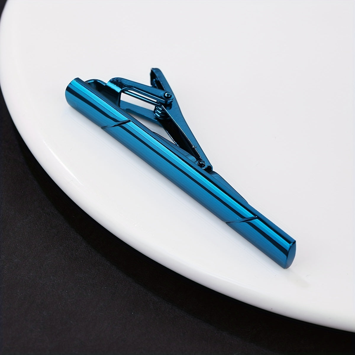 Men's Glossy Two Cut Line French Tie Clip Royal