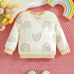Baby Girls Rainbow Striped Ribbed Pullover Blouse Long Sleeve Warm Top
