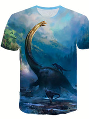 3D Dinosaur Graphic Kids T Shirt Short Sleeve Stretchy Comfort