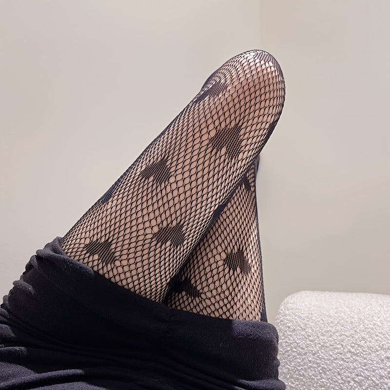 Heart Print Fishnet Pantyhose High Waist Mesh Tights