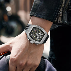 SENSTONE Men's Watch Waterproof Stainless Steel Square Tonneau Watch