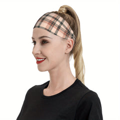 Men's Vintage Plaid Headband Pink Tan Outfit Accessory Comfortable