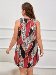 Plus-Size Retro Nightdress Leopard Paisley Print Scoop Neck