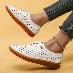 Women's Hollow Out Lace Up Flat Shoes Breathable Low Top Walking Shoes
