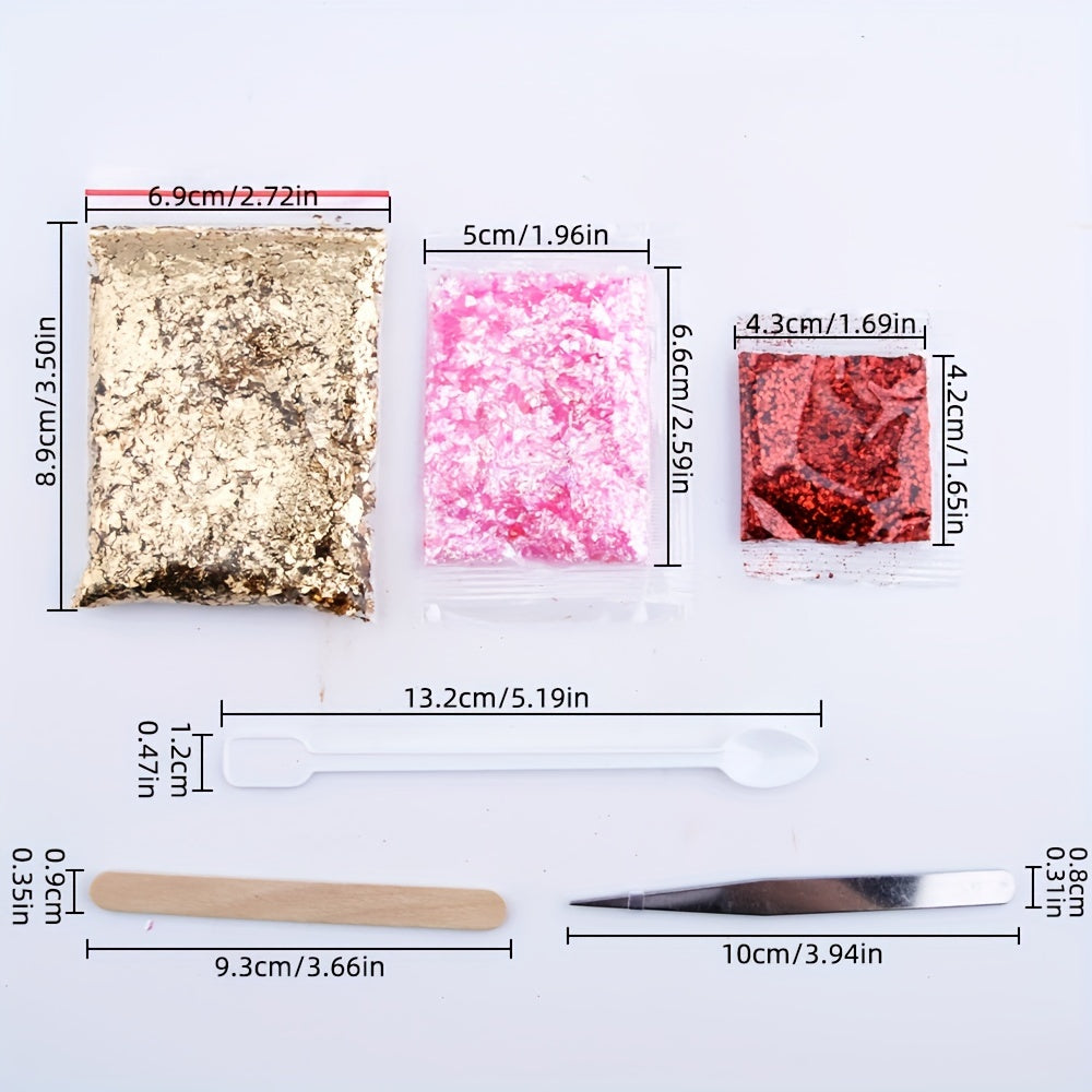 37PCS Resin Decoration Kit Golden Foil Mixing Stick Tweezers Craft Glitter