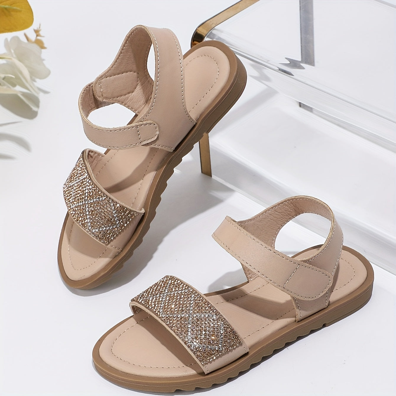 Girls Rhinestone Open Toe Sandals Outdoor Beach Summer Lightweight Shoes