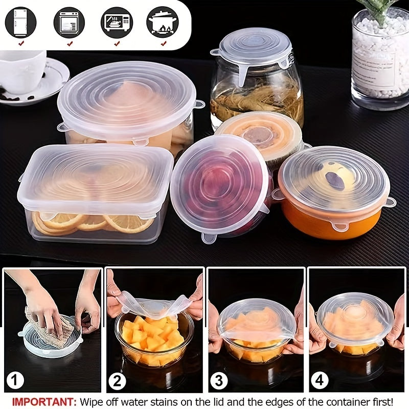 6pcs Silicone Stretch Lids BPA-Free Reusable Food Bowl Covers