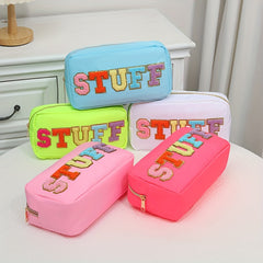 Waterproof Zipper Cosmetic Bag Embroidery Letter Coin Purse Organizer
