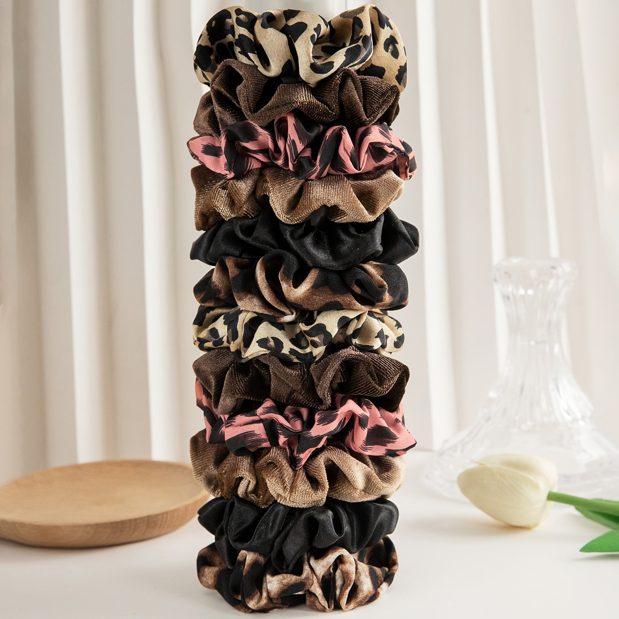 12pcs Leopard Print Hair Scrunchies Ponytail Holders