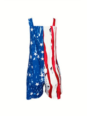 American Flag Overall Romper with Pockets