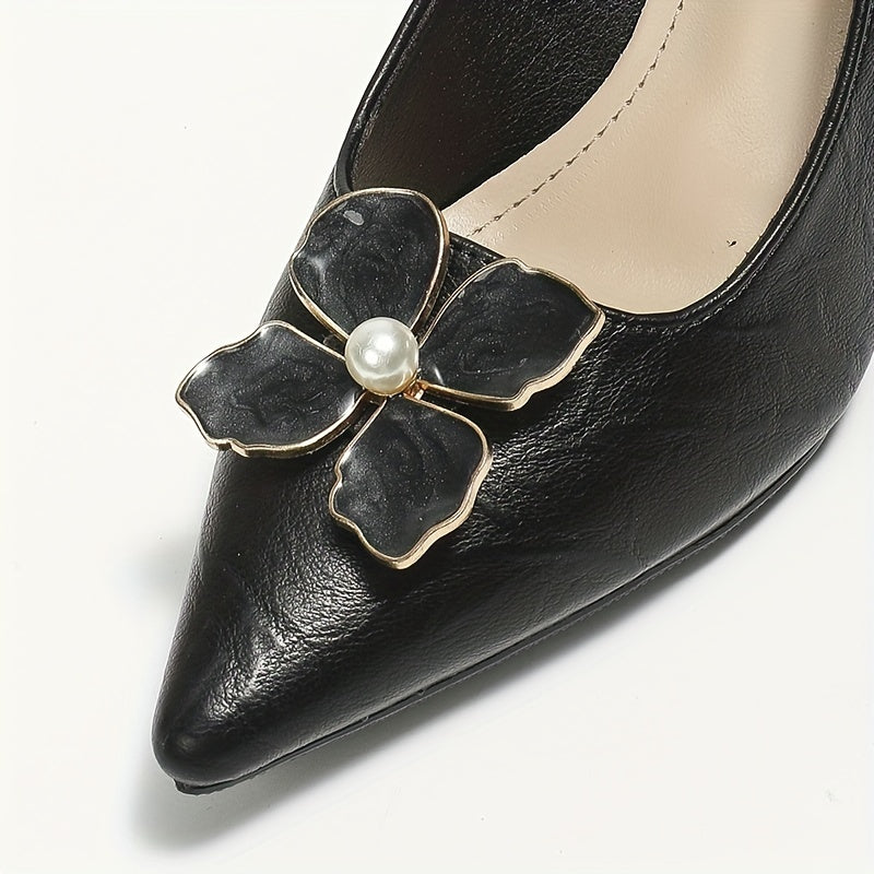 Flower Decor High Heels Pointed Toe Slip On Stiletto Heels