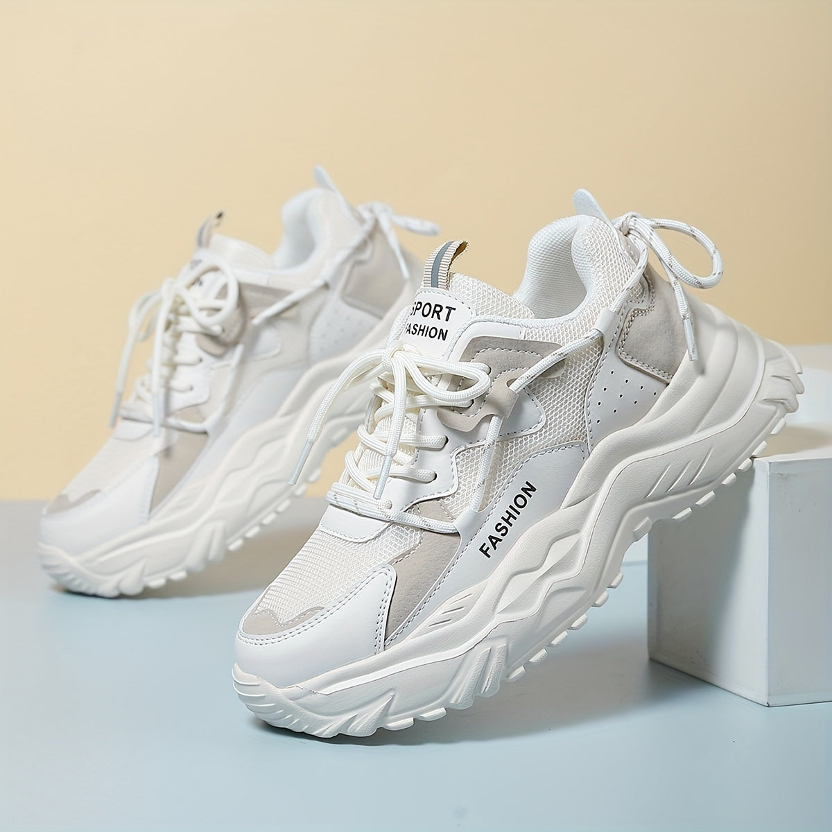 Women's Chunky Faux Leather Sneakers Soft Comfortable Running Shoes