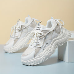 Women's Chunky Faux Leather Sneakers Soft Comfortable Running Shoes
