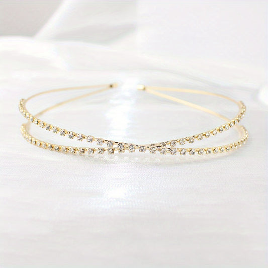 Crossed Rhinestone Headband Skinny Headdress Hair Band for Wedding