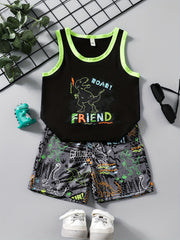Boys Girls Casual Dinosaur Tank Top & Shorts Set for Summer