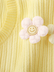 Flower Decor Round Neck Knit Vest for Baby Girls