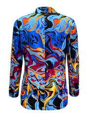Abstract Print Button Front Blazer Long Sleeve Blazer For Office