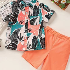 Boys Leaf Outfit Shorts & Shirt Short Sleeves Button Down