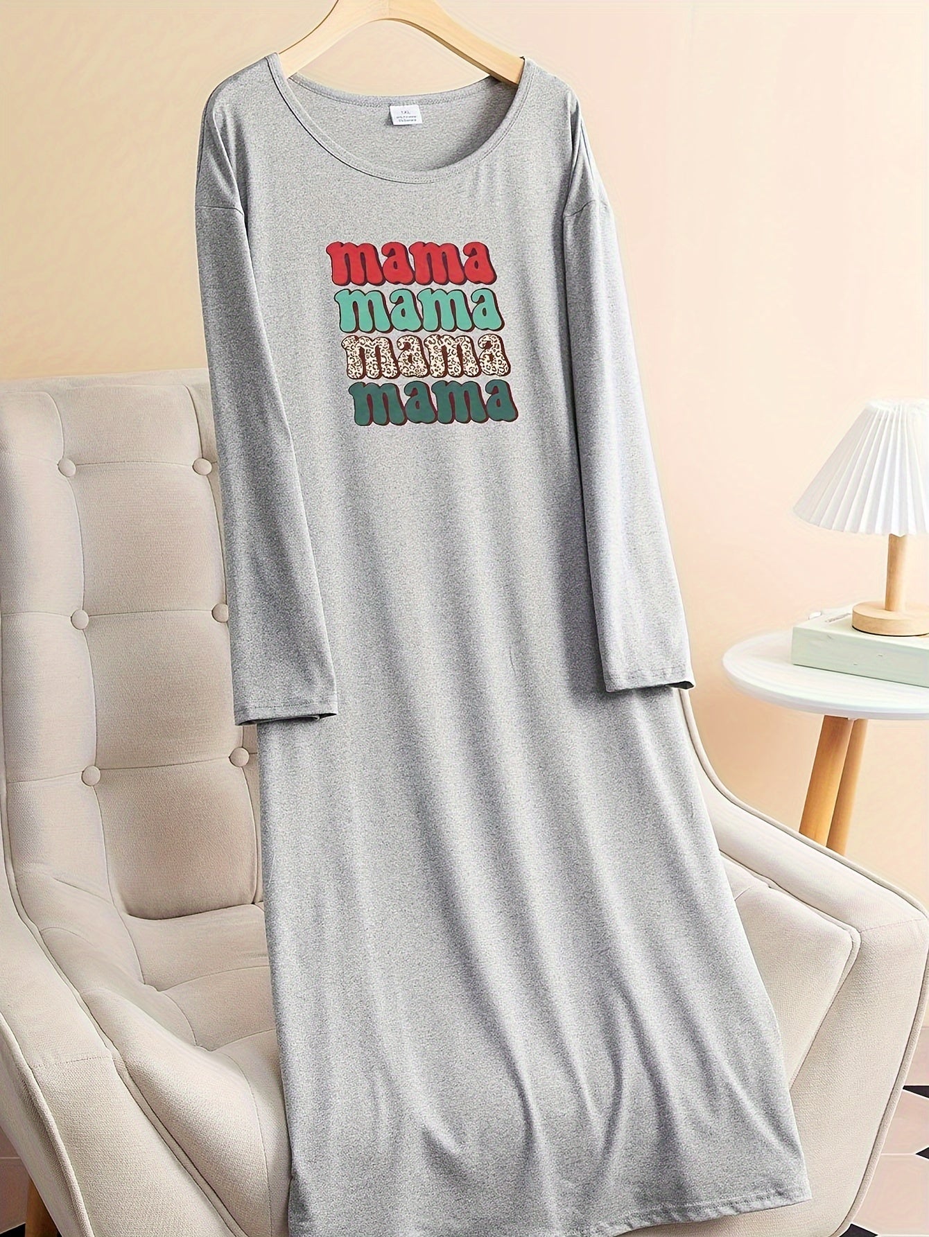 Lounge Dress Women's Plus Letter Graphic Long Sleeve