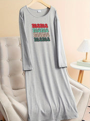 Lounge Dress Women's Plus Letter Graphic Long Sleeve