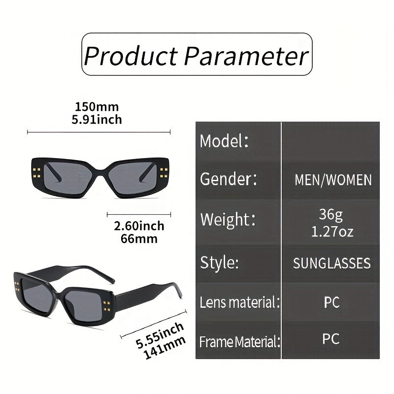 Y2K Square Cat Eye Sunglasses Rivet UV400 Sun Shades