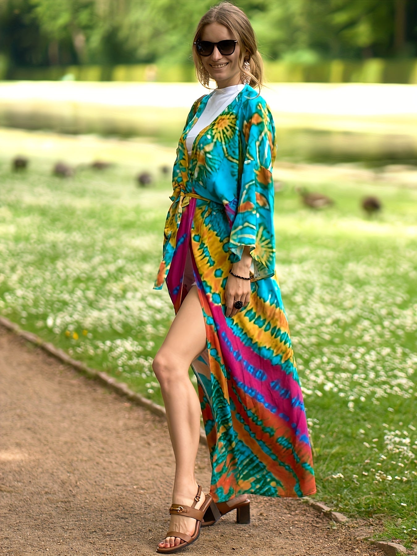 Tie Dye Long Sleeve Cover Up Dress Women's