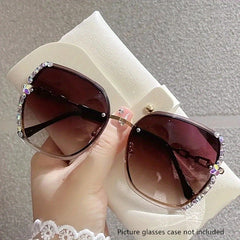 Oversized Rhinestone Sunglasses Gradient Rimless UV400