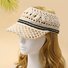 UPF50 Ponytail Visor Hat Crochet Sun Hats For Women