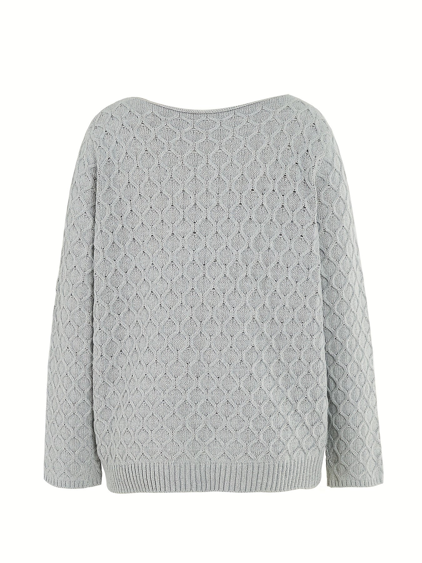 Women's Casual Sweater Solid Jacquard Long Sleeve Round Neck Jumper